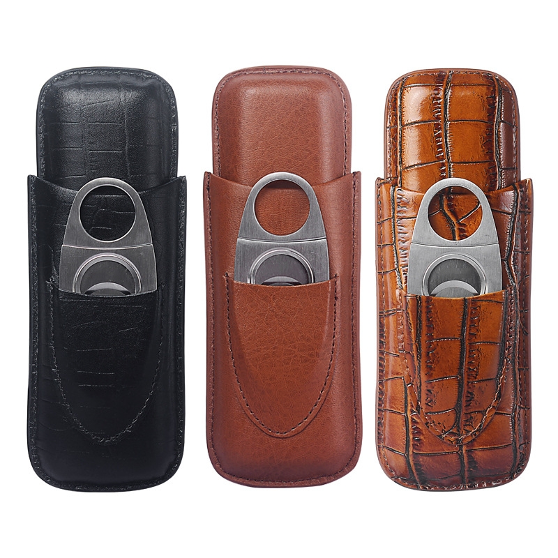 Premium Cigar Case - Kotak Rokok Portabel dengan 2 Lubang