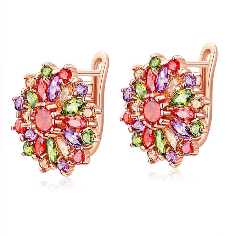 Gold Plated Jewelry - Anting-anting bunga kristal alami perhiasan asli