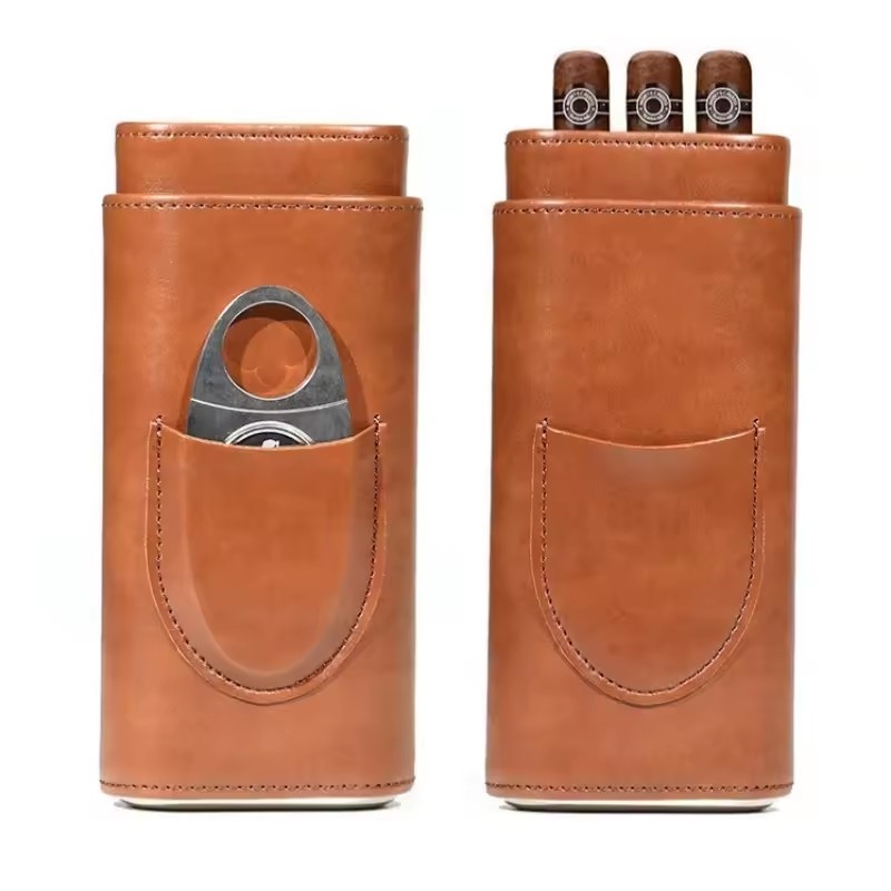 Premium Cigar Case - Kotak Cerutu Kulit 3 Jari dengan