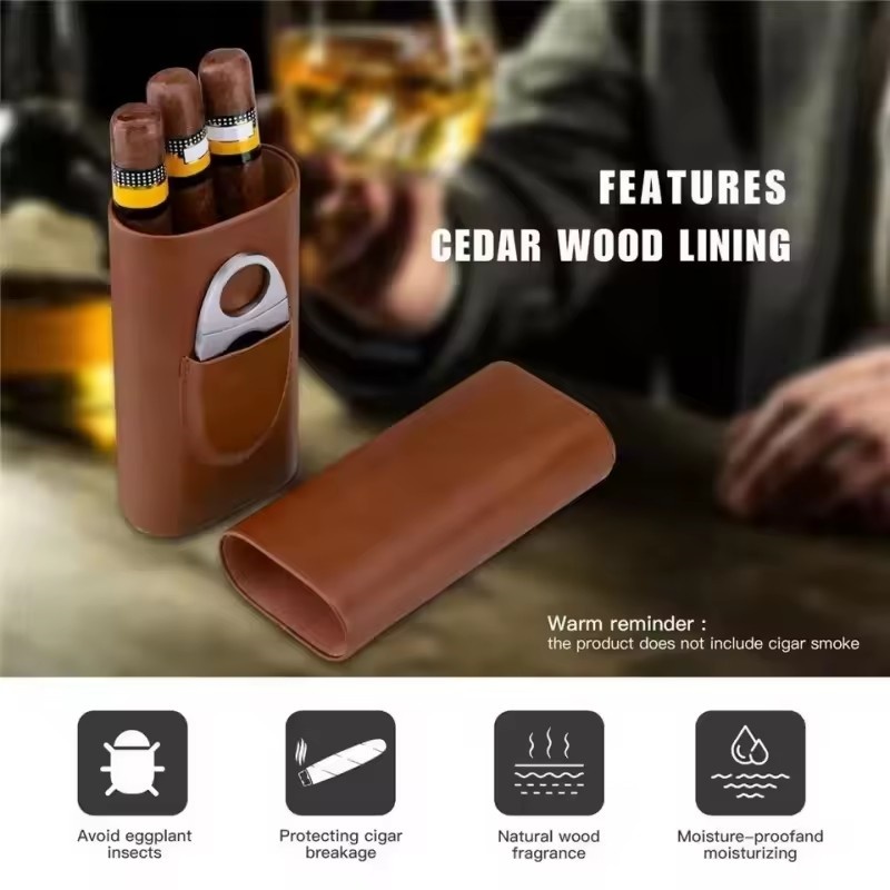 Kotak Cerutu Kulit 3 Jari deng - Premium Cigar Case ulasan dan harga